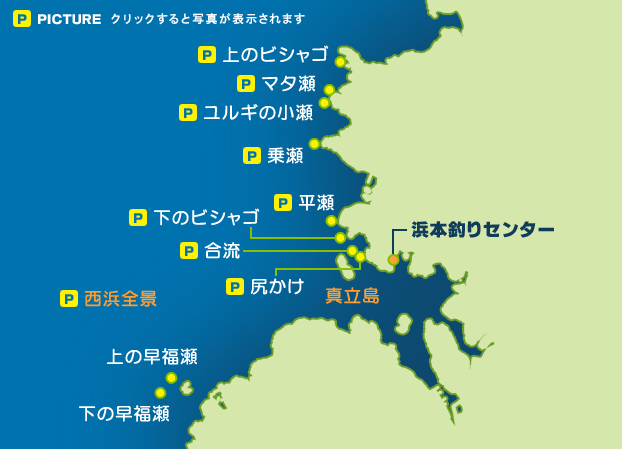 西浜周辺の主要ポイント